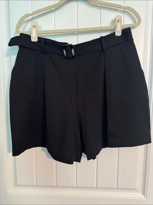 H&M Black High-Waist Pleated Shorts with Belt
