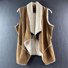 Sherpa Suede Vest Beige Boho Western Women's Large Festival Concert
