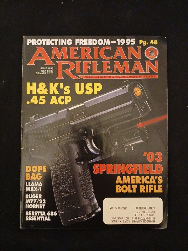 VINTAGE AMERICAN RIFLEMAN JUNE 1995 H&K USP .45 ACP-SPRINGFIELD AMERICA'S RIFLE
