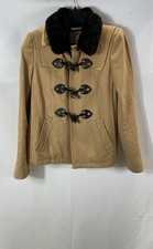 Juicy Couture Damska Brązowa Mieszanka wełny Płaszcz Płaszcz Sztuczne futro Kołnierz Kurtka Rozmiar S