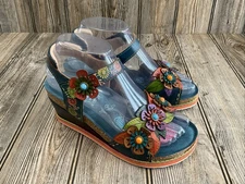 L'Artiste by Spring Step Womens 36 EU 6 US Gazebo Floral Leather Platform Sandal