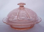 Vintage Jeanette Pink Depression Glass COVERED BUTTER DISH - Cherry Blossom