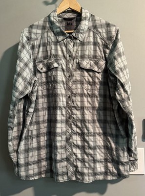 Rei Top Snap Up Long Sleeve Plaid Hiking Lightweight UPF Womens XL Note