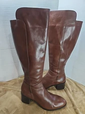 Coach And Four Boots Brown Knee High Style Italian Leather Sz8 Block Heel