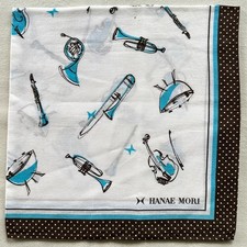 VTG Handkerchief Cotton line Art Blue Musical instrument Violin Pocket Square 20
