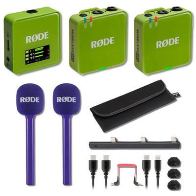 Rode Wireless GO (Gen 3) Wireless Mic System (Green) with 2x Purple Interview GO