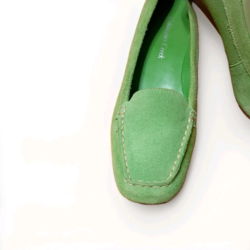 Coldwater Creek Lime Green Suede Leather Loafers Shoes Wedge Square Toe 7 M - Image 3 of 4