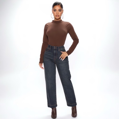 Fashion Nova Women's Chocolate Long Sleeve Bodysuit Women’s Size Medium - Picture 2 of 6