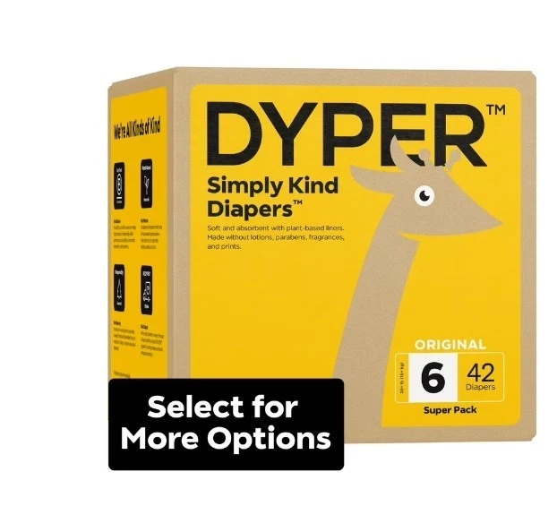DYPER Simply Kind Diapers, Remarkably Soft, Size 6, 42 Count.................CP
Opens in a new windo