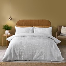 Catherine Lansfield Quilted Textured Duvet Cover Double Quilt Bedding Set White