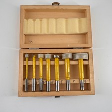 Woodtek Forstner Drill Bit Set 1/4"  1-3/8" Woodworking Bits w/ Wood Case 7pc 