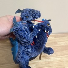 Folkmanis Blue Three-Headed Dragon Puppet 16" Long 5 Finger Hand Puppet Plush