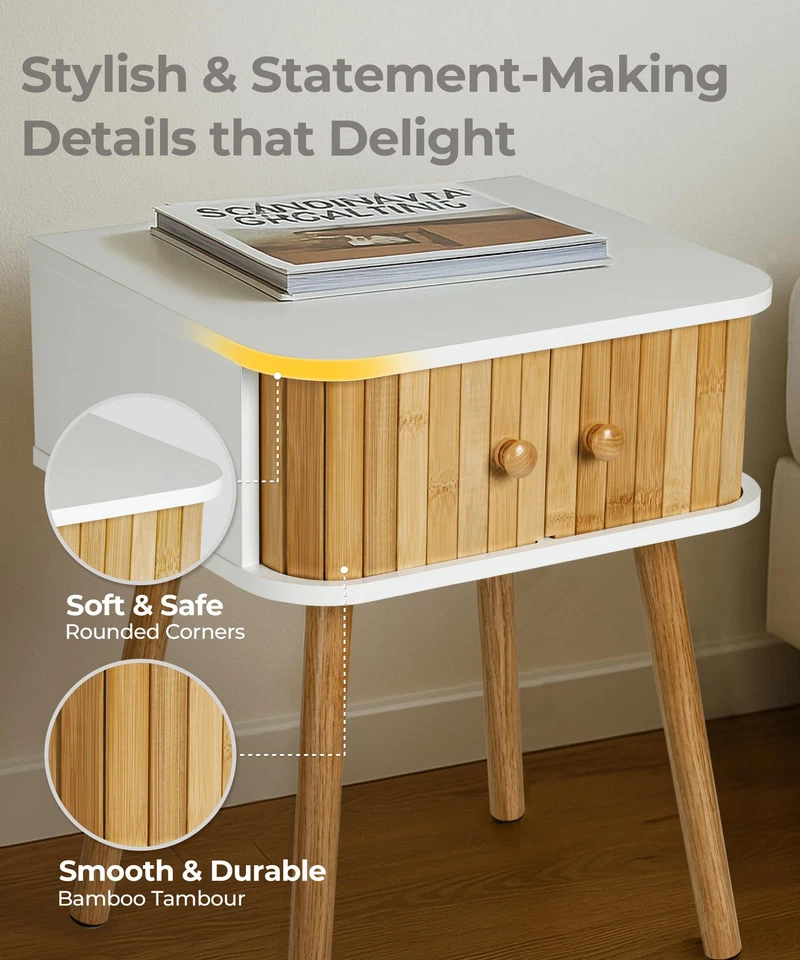 Mesita de Noche Boho Mediados de Siglo Moderna Pequeña Blanca Mesita de Noche Dormitorio... Foto 3 de 4