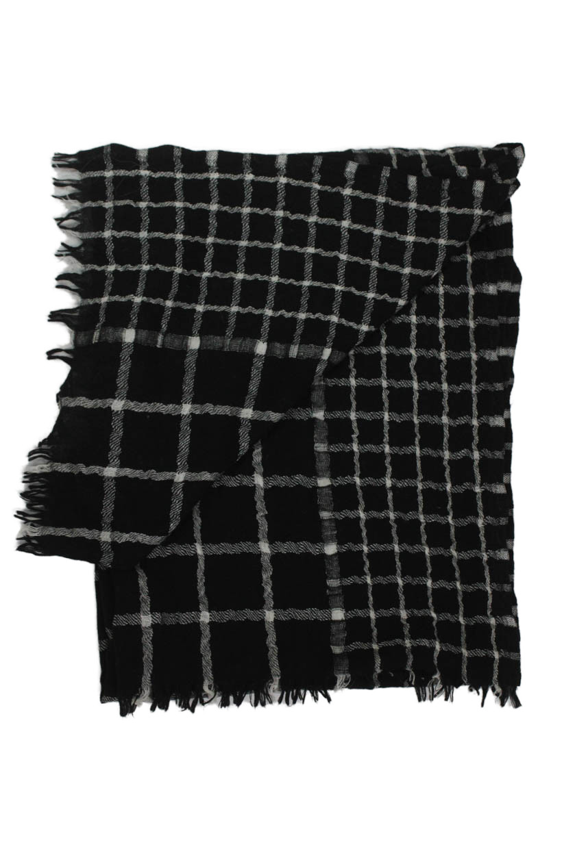 J Crew Womens Plaid Light Weight Scarf Black White Wool BlendFree Shipping in US $100+ Orders | $6.95 Orders Below