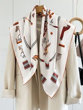 18Momme Twill Silk Bandana Scarf Wrap Circle Print Double Face Shawl 35'' Square