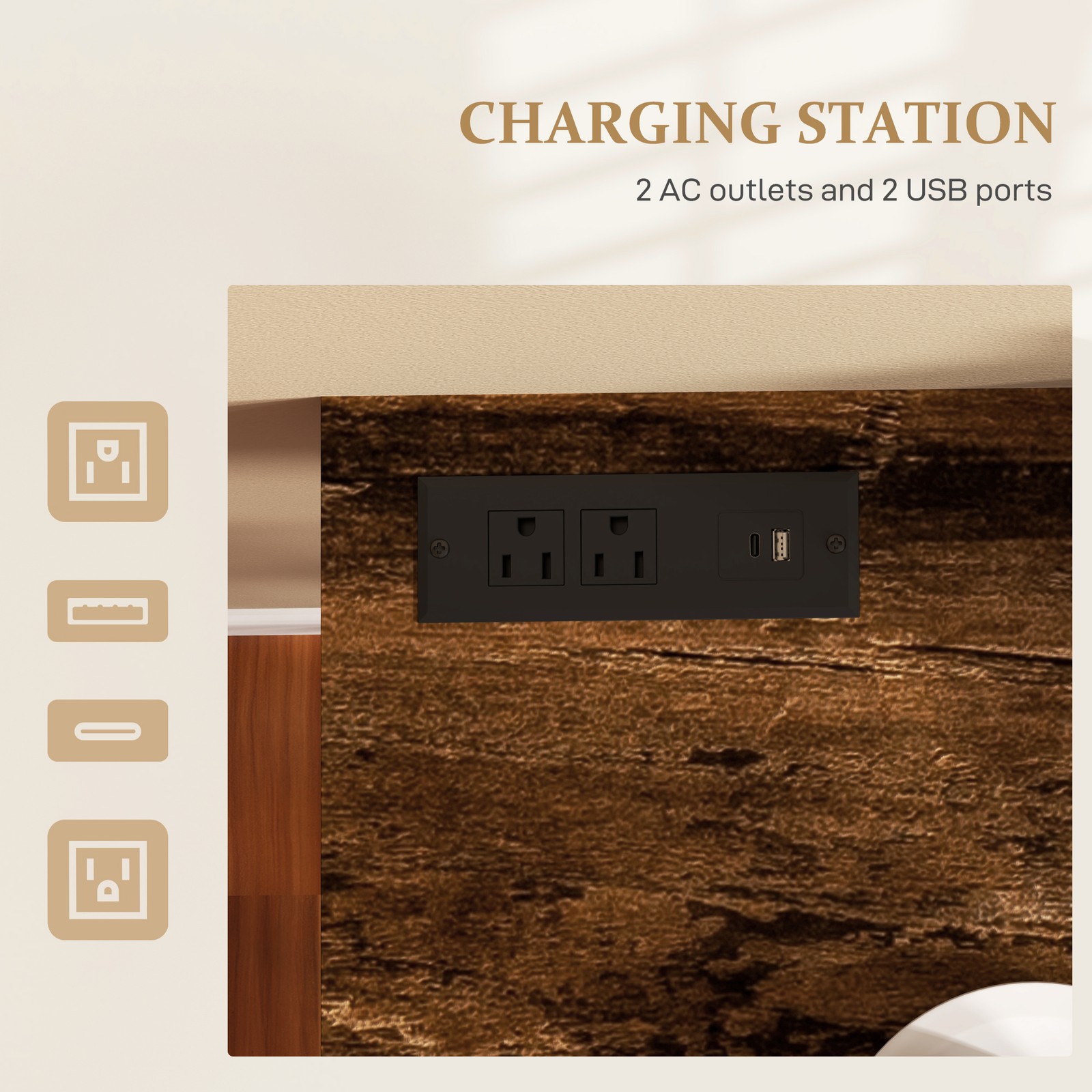 HOMCOM 70" Bar Table with Charging Station, Bar Height Pub Table, Brown