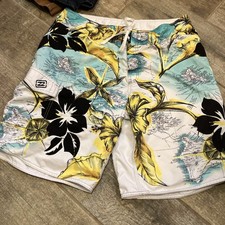 Billabong Boardshorts 38 Map Floral Embroidered Floral Logo Rare Vintage Surf