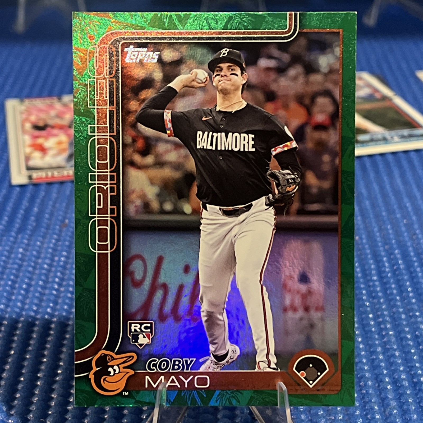 2025 Topps Coby Mayo Green Holo Foil /99 #20 Spring Training Orioles