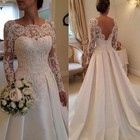 Elegant Lace Long Sleeves Wedding Dresses 2026 Backless Satin Bridal Gowns