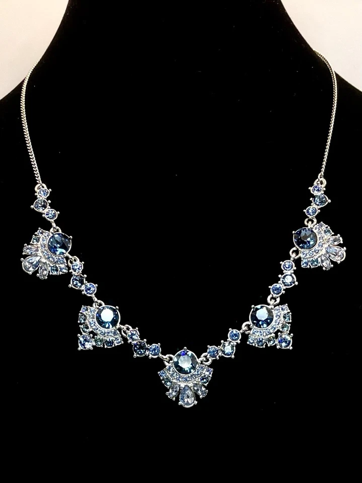 NWT Givenchy Collar Statement Necklace Dark & Light Blue Crystals 16" - 19" Adj - Image 2 of 4