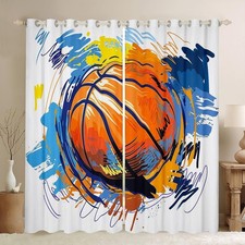 Basketball Window Curtains 42W"x84L" Boys Games Sports Theme Curtain Panels Y...