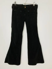 Vintage 70s Hillbilly Womens 28x28 Black Corduroy Hippie Bell Bottom Low Rise