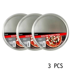 Set Of 3 Pack 12 Inch Round Nonstick Stainless Steel Silver Pizza Pans Durable