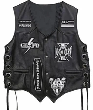 Zakk Wylde Genuine Leather Vest Jacket Black Label Society Biker BLS Patche's