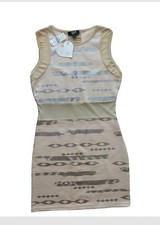 NWT Paper Heart LF Beige Silver Geometric Aztec Print Bodycon Mini Dress Sz 12 