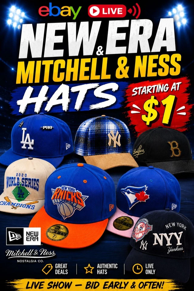 🔥 $1 STARTS! New Era & Mitchell & Ness Hats ALL NIGHT 🔥