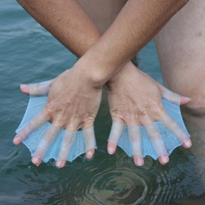 Webbed Swim Gloves for Training 2 Pack Blue Silicone Swimming Flippers Hand Fins