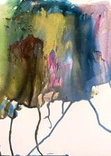 Abstract Mixed Media Ink Watercolor Painting on 11 X 15” Paper Contemporary