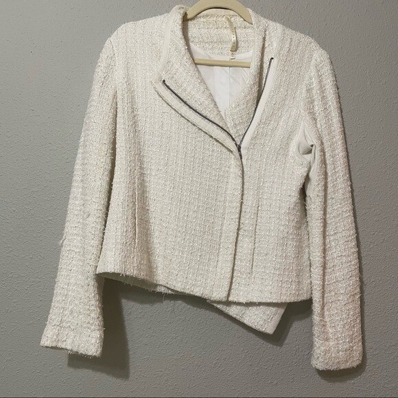 Truth & Pride Cream Tweed Moto Zip Blazer Jacket With… Gem