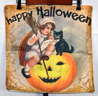 Vintage Antique Look "Happy Halloween" Pumpkin Witch Black Cat Pillow Cover NWOT