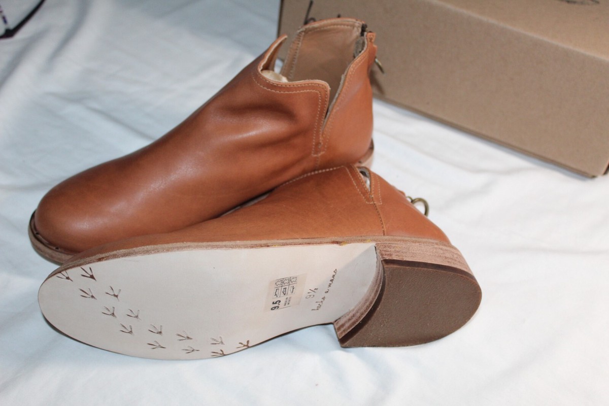 NWB Beek Falcon Cognac Back Zip Leather Booties Boots Flats