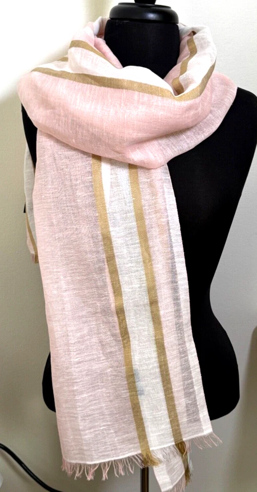 Mantón bufanda vintage Jim Thompson a rayas largas en mezcla de lino/algodón A599 Foto 4 de 4