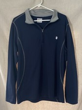 IZOD Men's Navy Blue Grey Collared 1/4 Zip Fleece Pullover Large