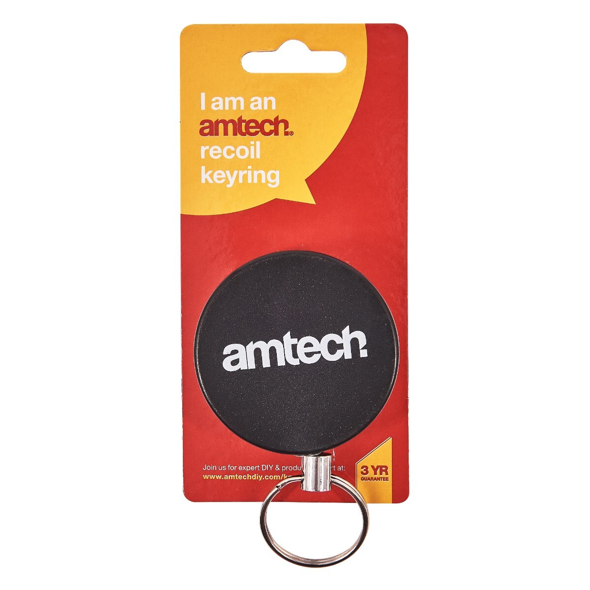 Amtech Recoil Key Ring Retractable with Belt Clip-Durable Keychain Holder S6360