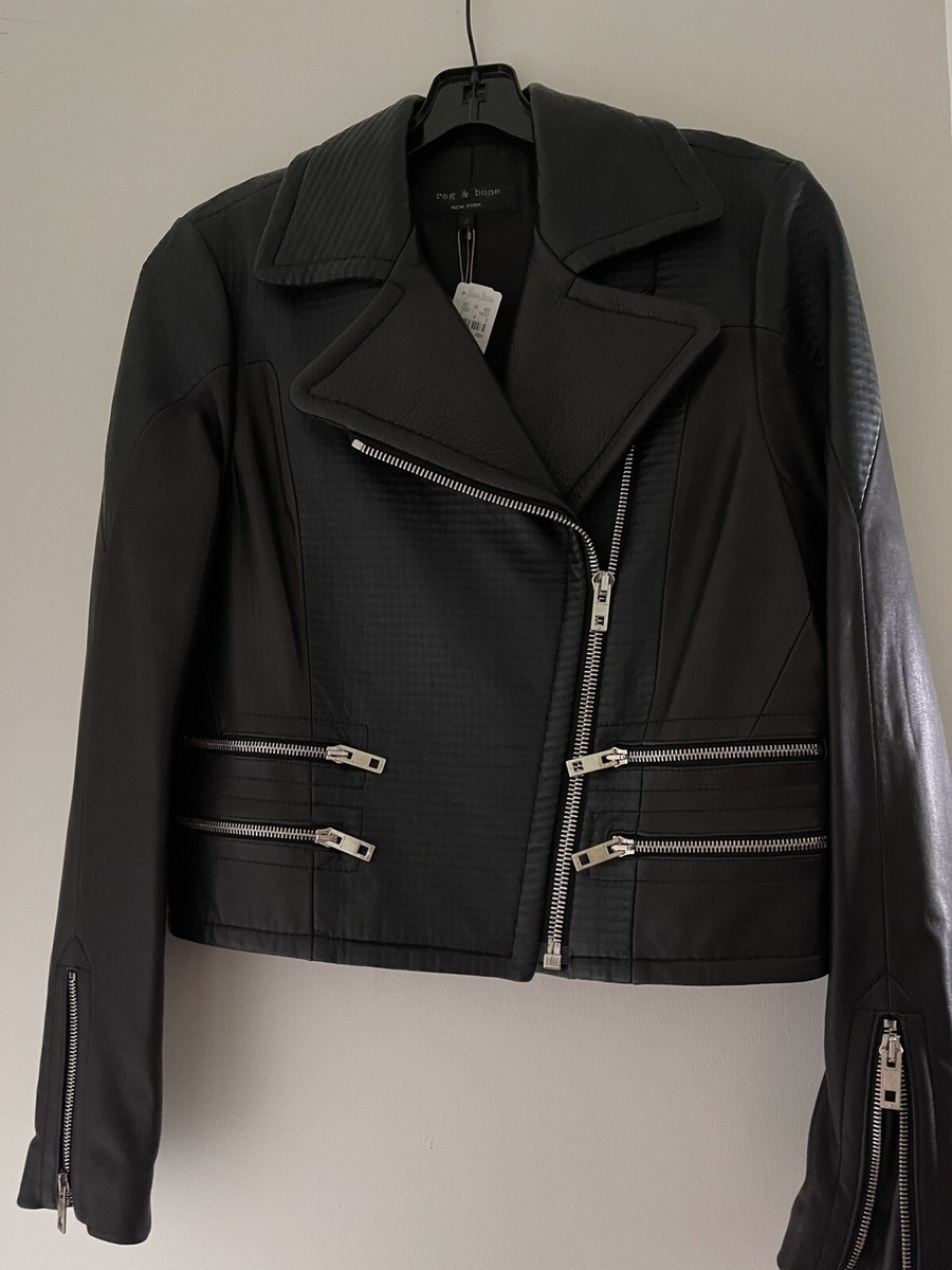レザージャケット・コート ROHE FW25 SCULPTURAL LEATHER JACKET (416 11 145 001 308) Authentic NWT Rag & Bone Hudson mixed leather jacket with