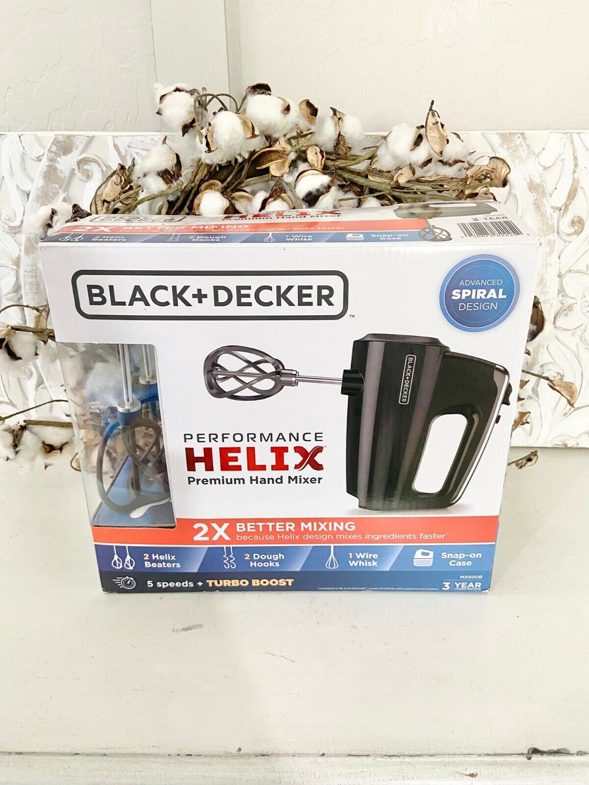  BLACK+DECKER MX600B Helix Performance Premium 5-Speed Hand Mixer,  5 Attachments + Case, Black: Home & Kitchen