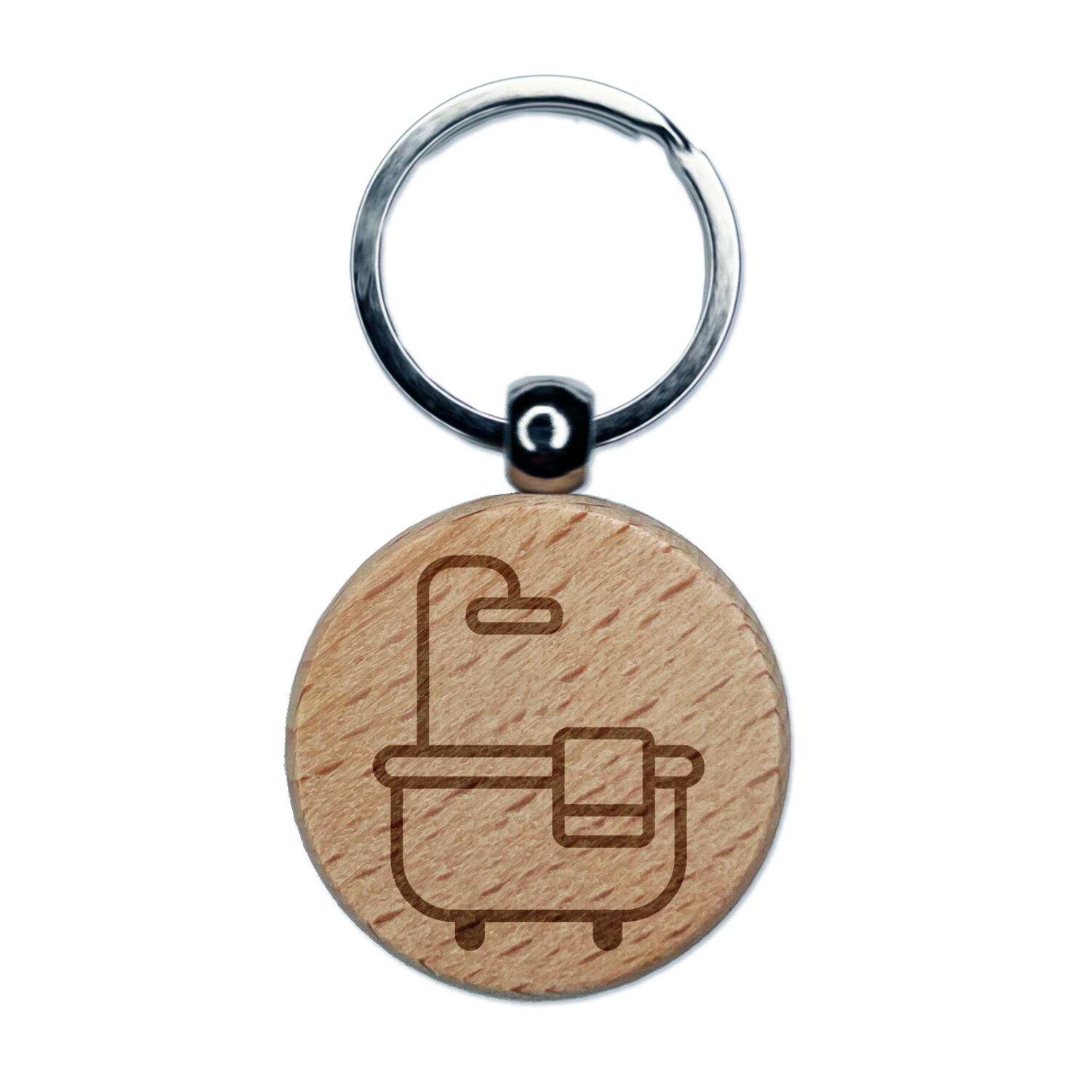 Bathtub Shower with Towel Outline Engraved Wood Round Keychain Tag Charm