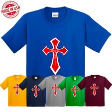 Faith Cross Kid's T-Shirt Religious Christian Jesus Bible God Church New Gift