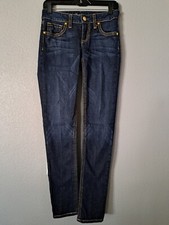 EUC Cache Contour Collection Size 4 Dark Wash Blue Jeans Gold Contrast Stitching