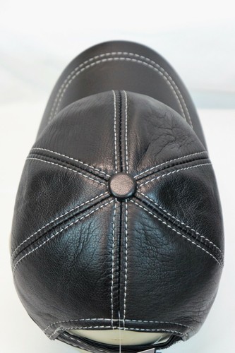 Nero 100% Originale Vera pelle D'Agnello Baseball Cappello Visiera Bianco Nwt - Foto 4 di 9