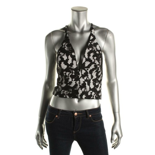 👚🏖 Bardot Black White Lace Deep V-Neck Criss Cross Sexy Crop Top ~ M/8 M3020🛍 - Picture 4 of 12