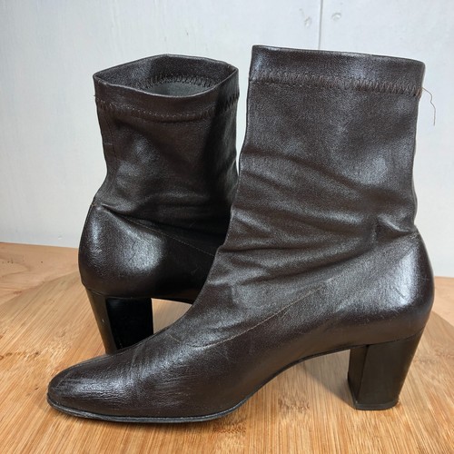 Robert Clergerie Boots Womens 8.5 B Brown Leather Classic Career Block Heels - Picture 13 of 19