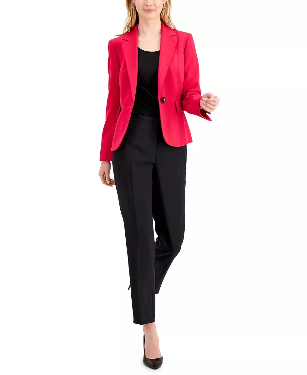 Le Suit Women's Size 12 Petites Stretch Crepe Slim Fit Pantsuit Combo  Red/Black