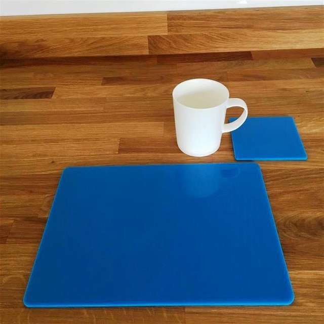Rectangle Bright Blue Gloss Acrylic Placemats & Coasters 11.5x8.5" or