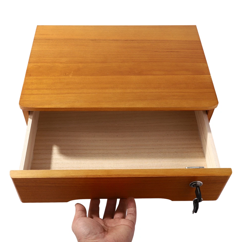 Caja de almacenamiento de escritorio de madera con cajón bloqueable Caja de almacenamiento de escritorio amarilla de madera Foto 4 de 4