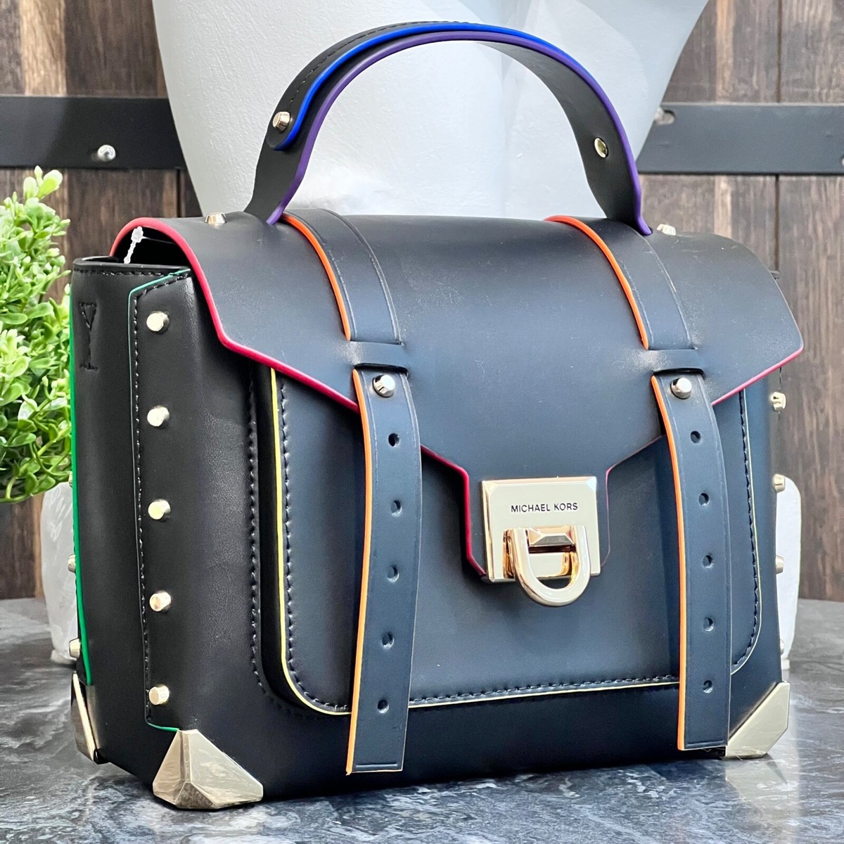 Michael Kors Manhattan Medium Satchel Studded Leather Bag Michael Kors Manhattan Medium Satchel Studded Leather Bag